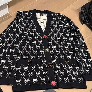 Pinko Black and White Patterned Cardigan with Vibrant Buttons